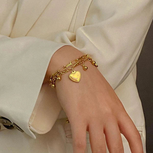 Amora – Golden Heart Charm Wrap Bracelet