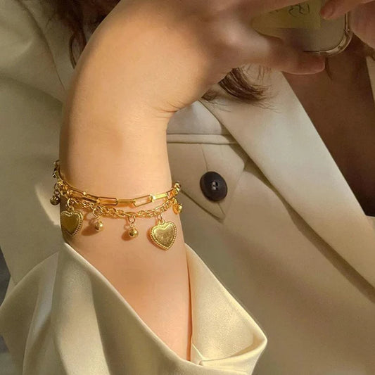 Amora – Golden Heart Charm Wrap Bracelet