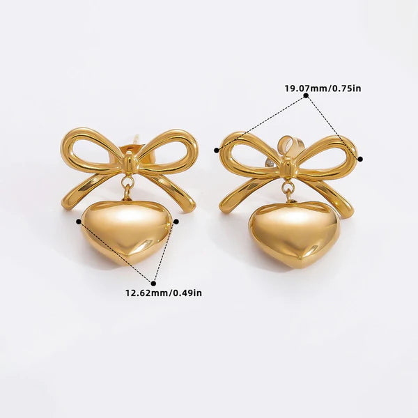 Bellisse – Golden Bowdrop Heart Earrings