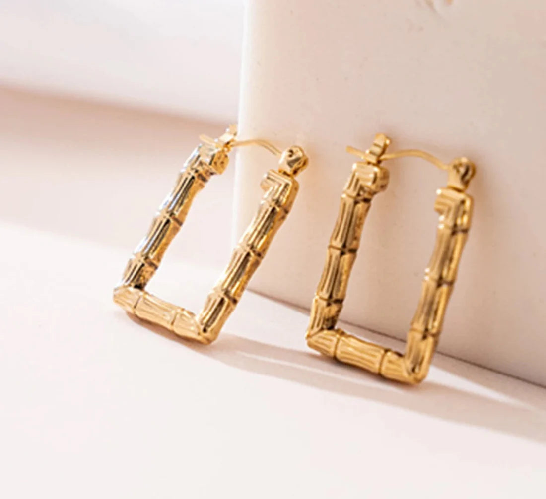 Zyra – Bamboo Gold Rectangle Hoops