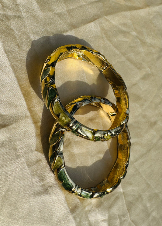 VERDANT DUO – The Green Enamel Gold Bangle Set (Pair)