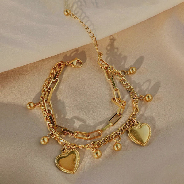 Amora – Golden Heart Charm Wrap Bracelet