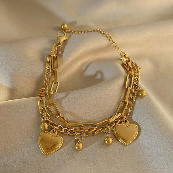 Amora – Golden Heart Charm Wrap Bracelet