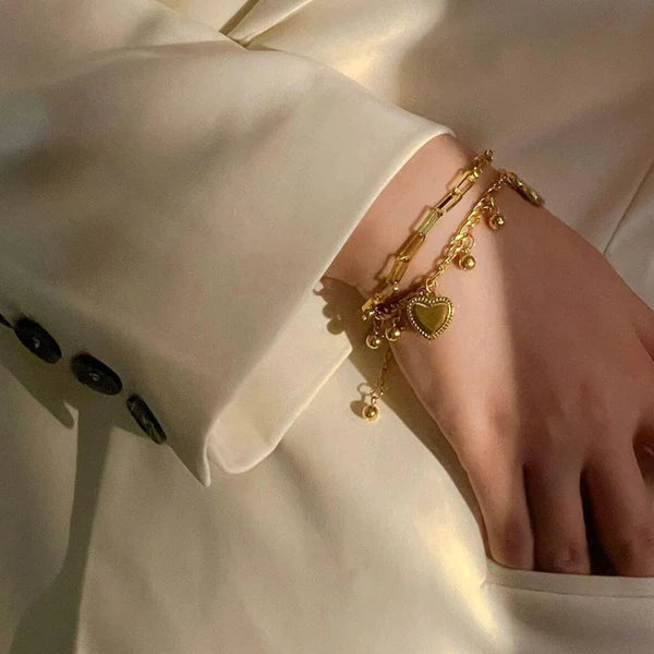 Amora – Golden Heart Charm Wrap Bracelet