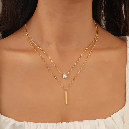 Celestia – Dual Strand Teardrop Pendant Necklace