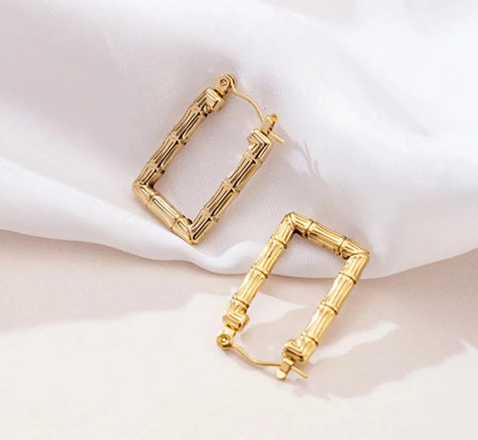 Zyra – Bamboo Gold Rectangle Hoops