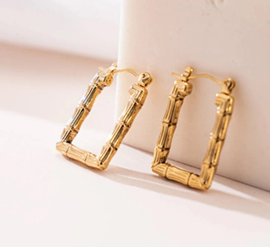 Zyra – Bamboo Gold Rectangle Hoops