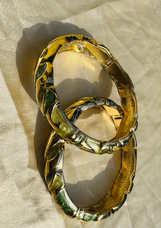 VERDANT DUO – The Green Enamel Gold Bangle Set (Pair)