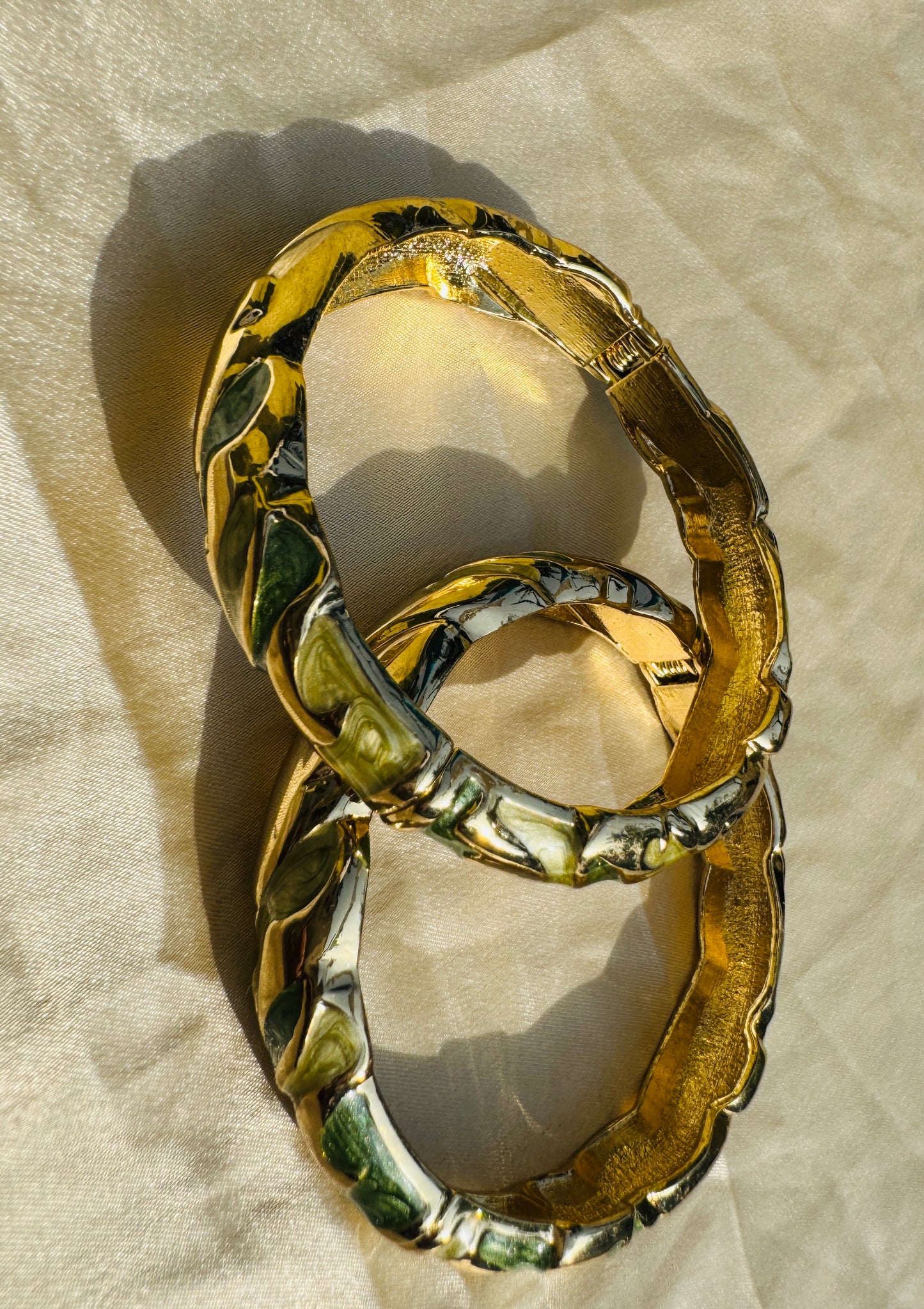 VERDE AURA TRIO – The Green Enamel & Gold Statement Bangle Set (3 Pc)