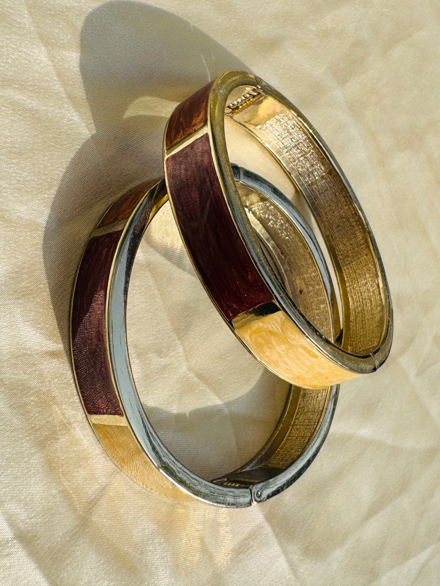 BORDEAUX DUO – The Maroon Enamel Gold Bangle Set (Pair)