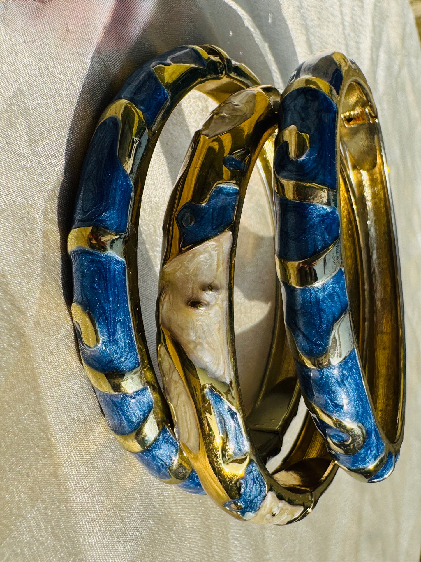 AZURA TIDE TRIO – The Deep Blue Enamel Statement Bangle Set (3 Pc)