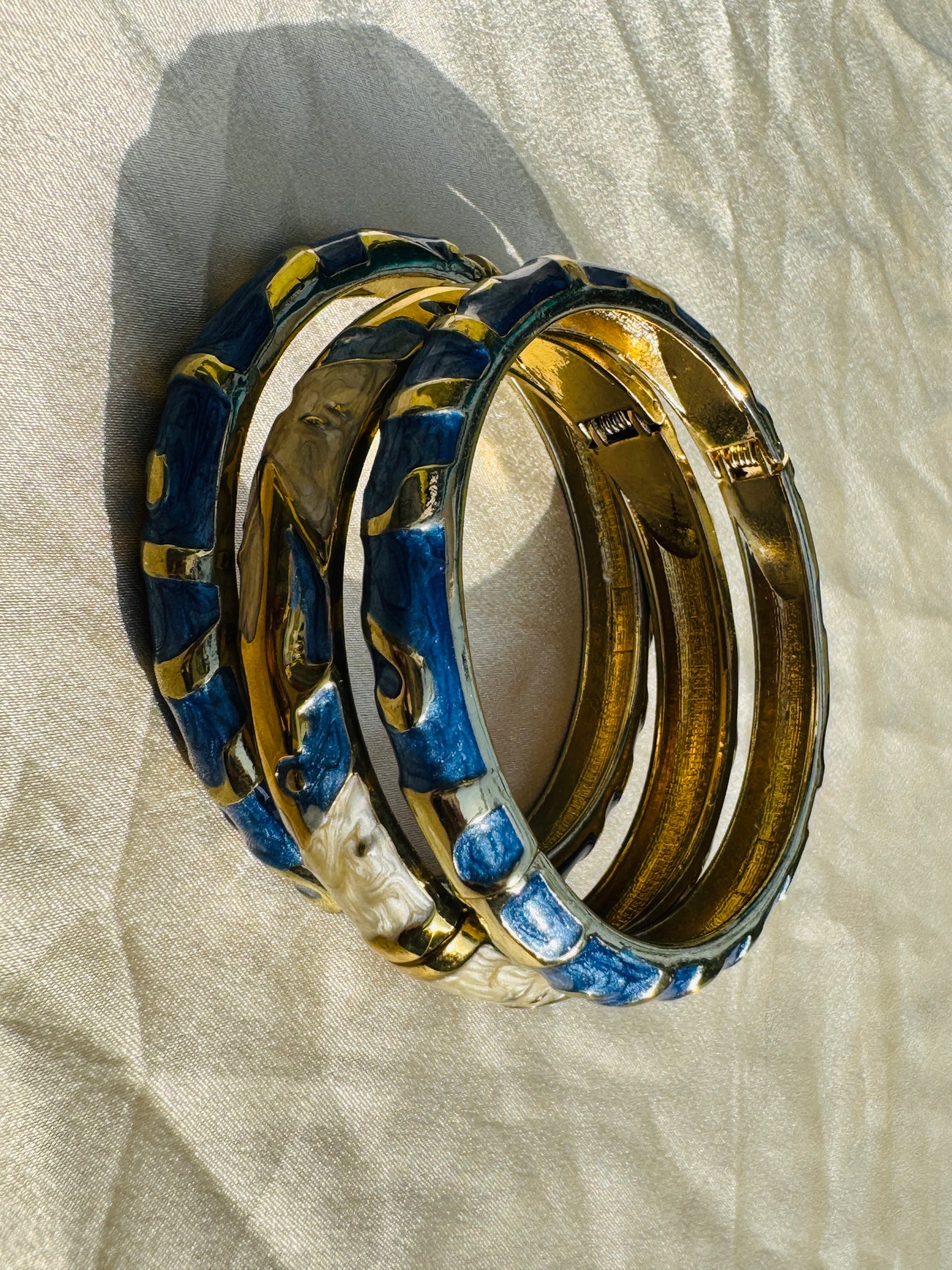 AZURA TIDE TRIO – The Deep Blue Enamel Statement Bangle Set (3 Pc)