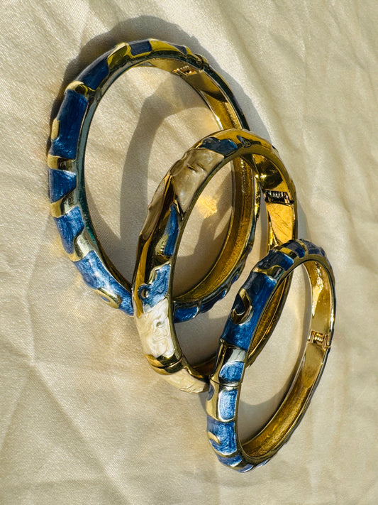 AZURA TIDE TRIO – The Deep Blue Enamel Statement Bangle Set (3 Pc)