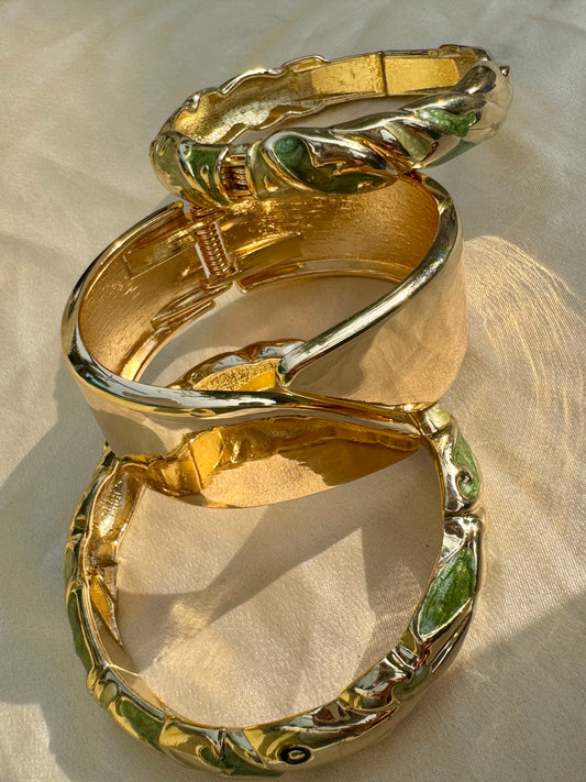 VERDE AURA TRIO – The Green Enamel & Gold Statement Bangle Set (3 Pc)