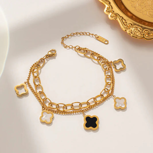 Mother of Pearls Clover Wraparound Anti-Tarnish Bracelet