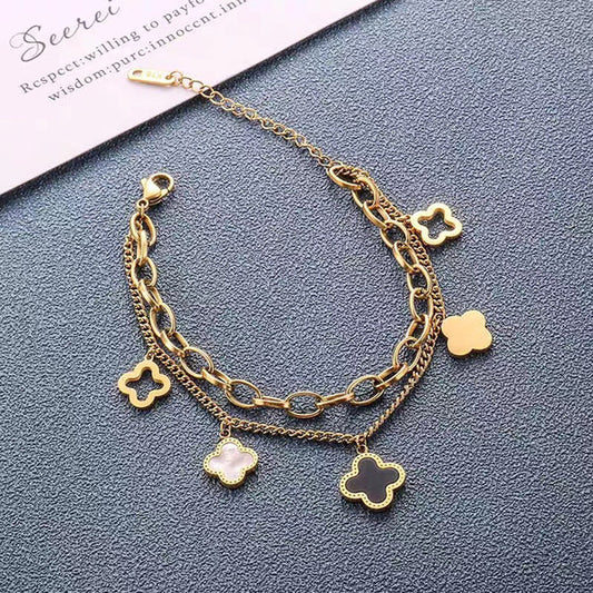 Mother of Pearls Clover Wraparound Anti-Tarnish Bracelet