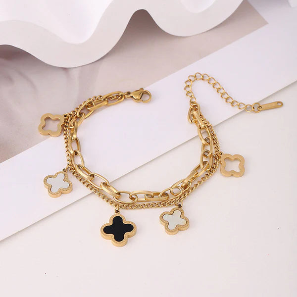 Mother of Pearls Clover Wraparound Anti-Tarnish Bracelet