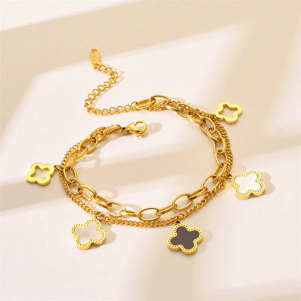 Mother of Pearls Clover Wraparound Anti-Tarnish Bracelet