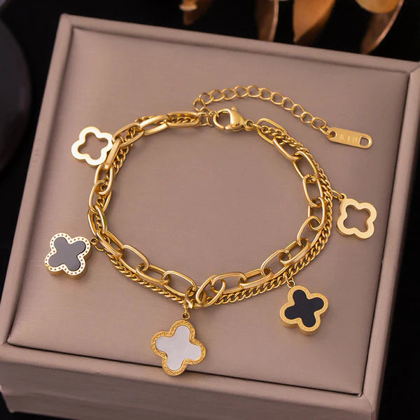 Mother of Pearls Clover Wraparound Anti-Tarnish Bracelet