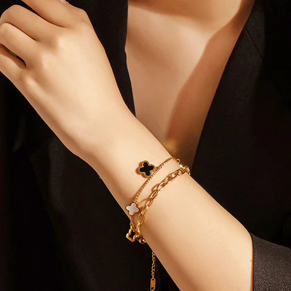 Mother of Pearls Clover Wraparound Anti-Tarnish Bracelet