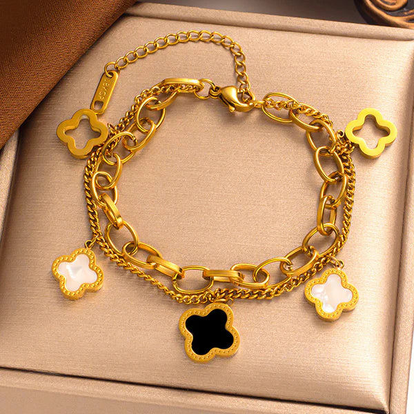 Mother of Pearls Clover Wraparound Anti-Tarnish Bracelet