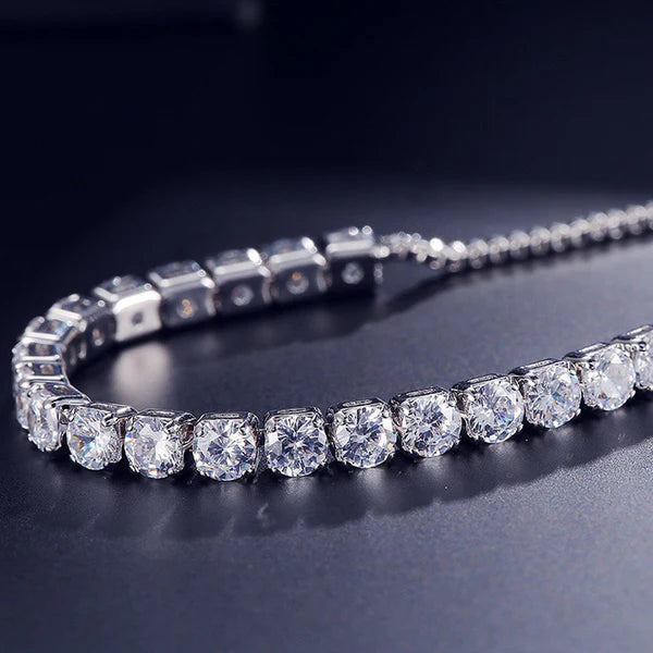 Round Cut Cubic Zirconia White Matrix Anti Tarnish Tennis Bracelet