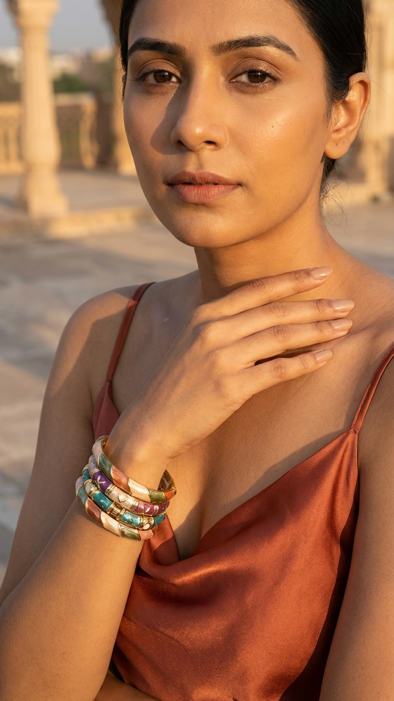 CHROMA QUADRA STACK – Multicolour Gold-Plated Enamel Bangles