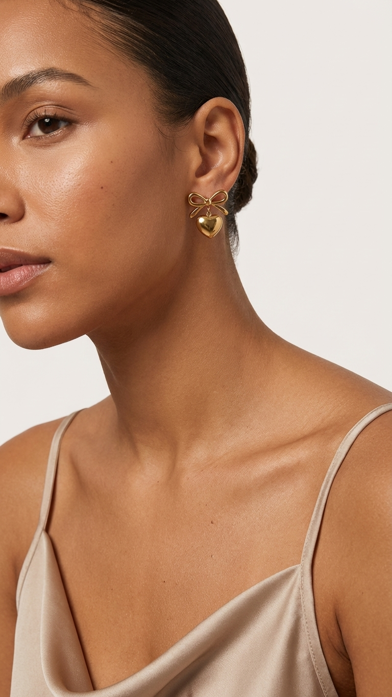 Bellisse – Golden Bowdrop Heart Earrings