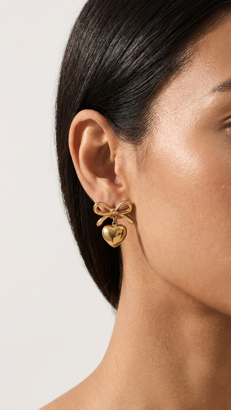 Bellisse – Golden Bowdrop Heart Earrings