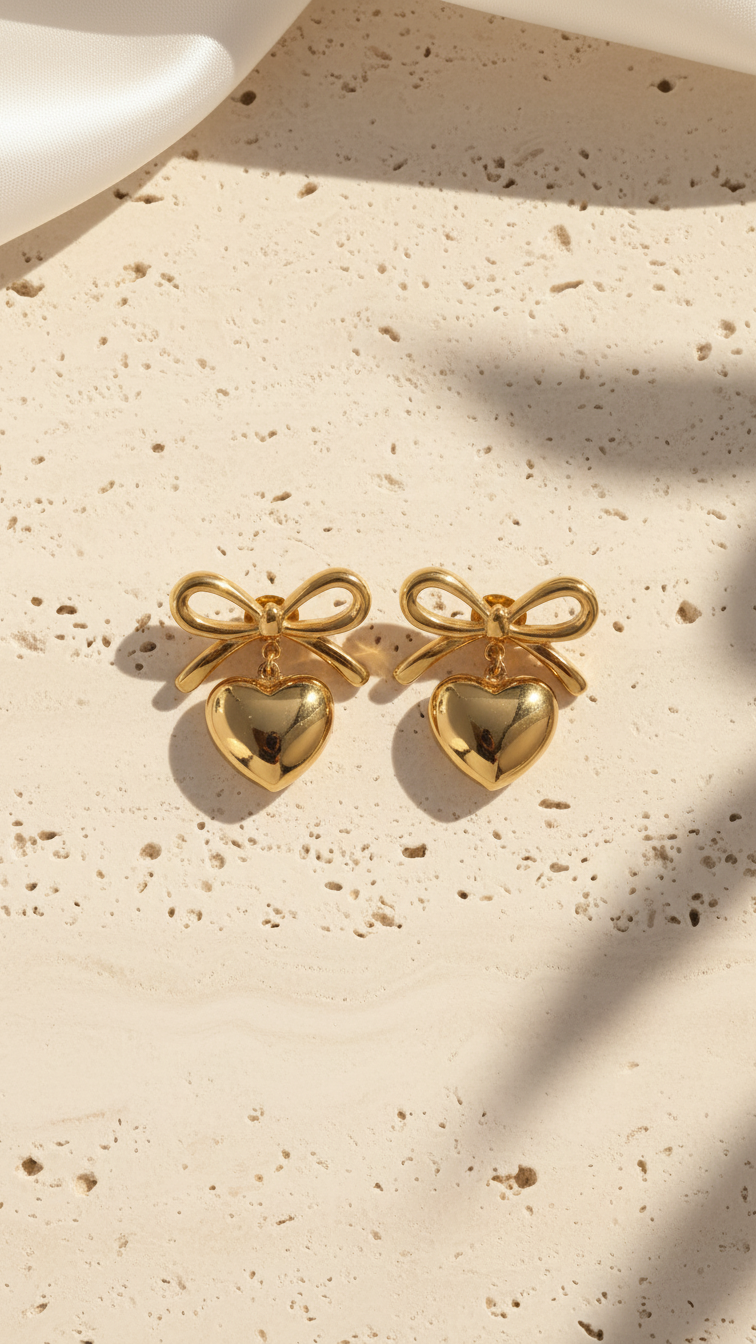 Bellisse – Golden Bowdrop Heart Earrings