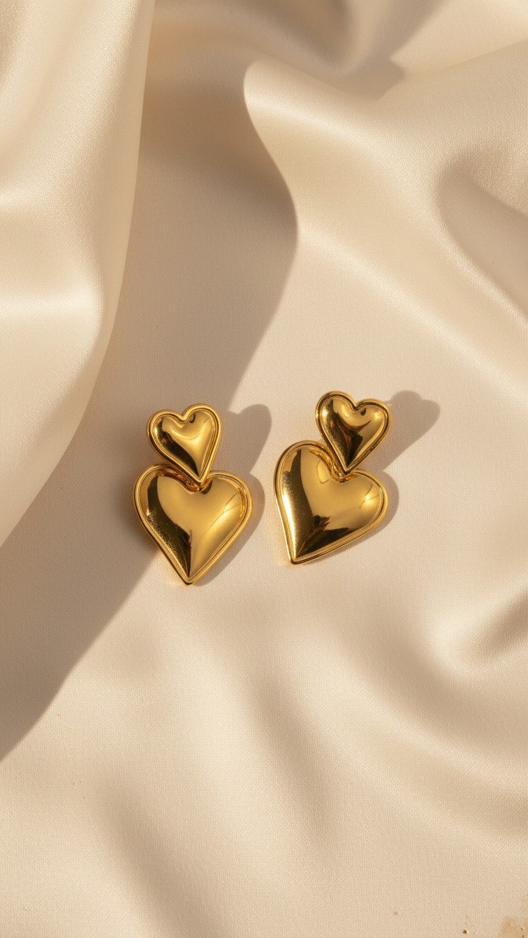 Lovelle – Twin Heart Drop Charm Earrings