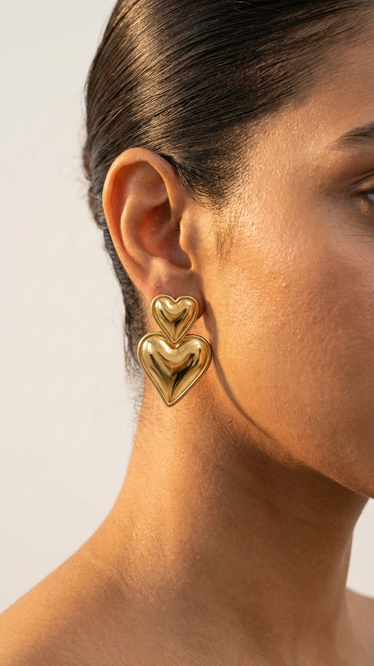 Lovelle – Twin Heart Drop Charm Earrings