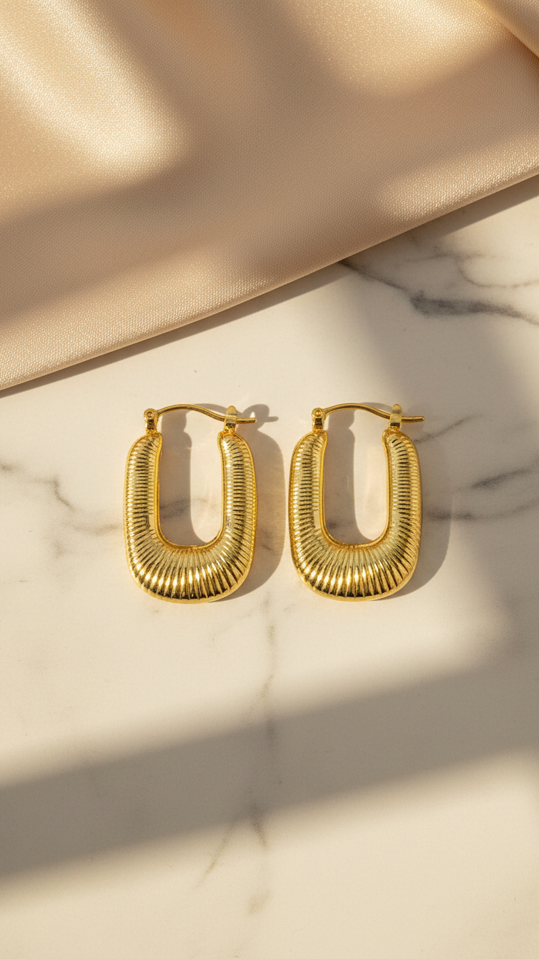 Nora – Ribbed Geometric Hoop Earrings