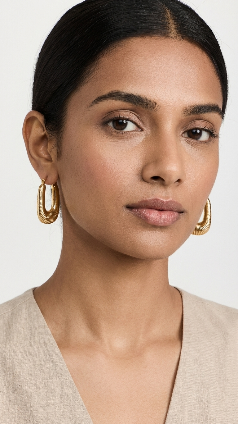 Nora – Ribbed Geometric Hoop Earrings