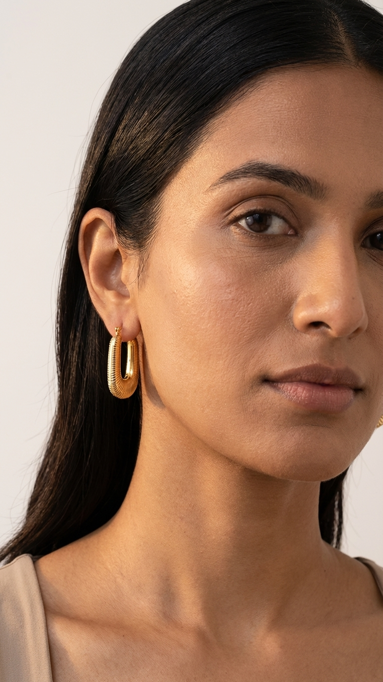 Nora – Ribbed Geometric Hoop Earrings