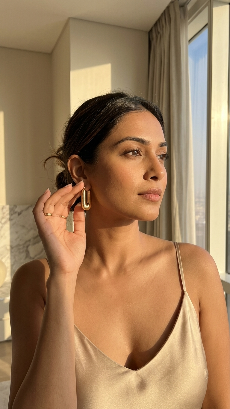 Nora – Ribbed Geometric Hoop Earrings