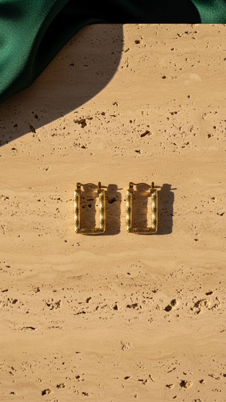Zyra – Bamboo Gold Rectangle Hoops