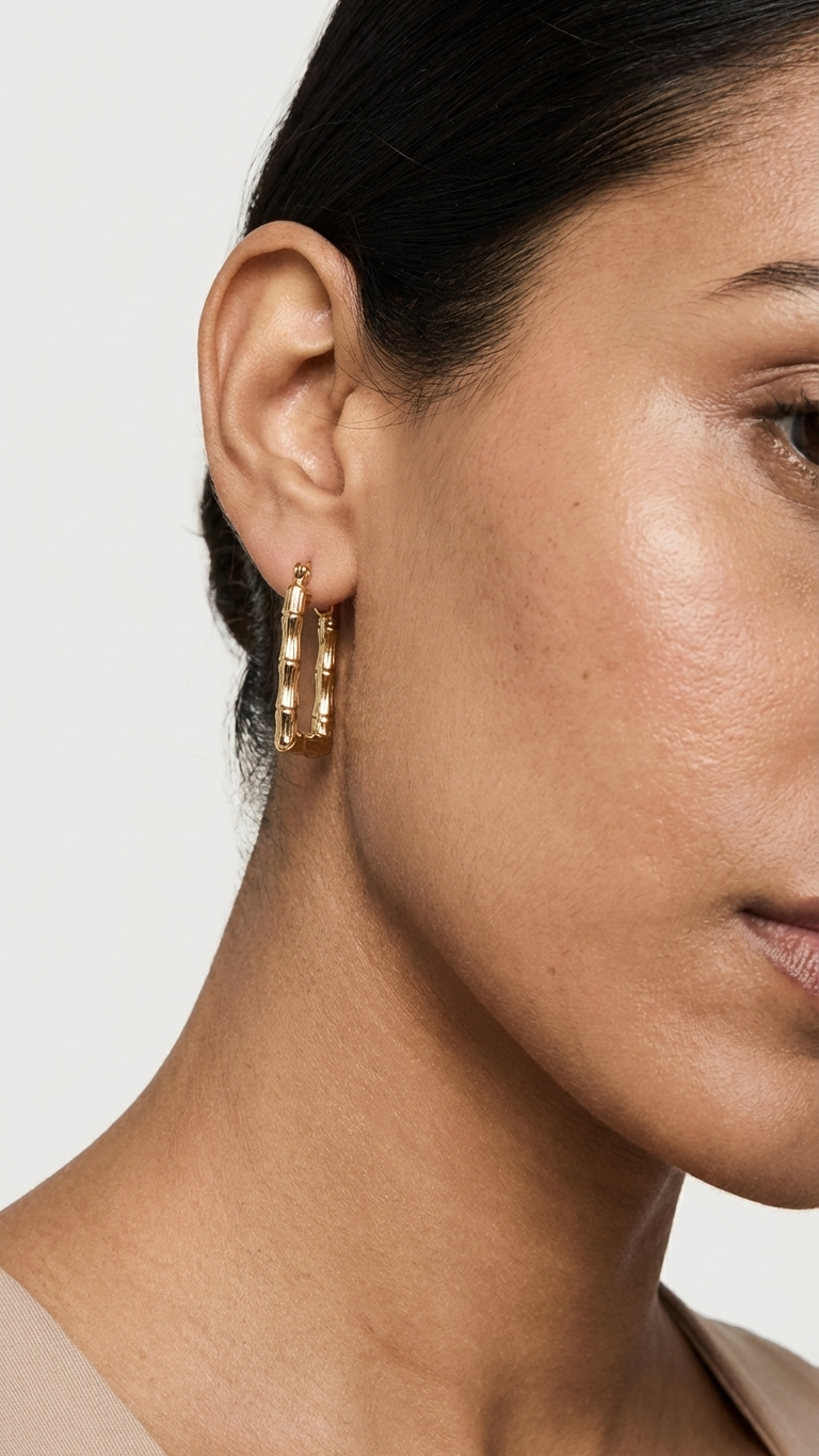 Zyra – Bamboo Gold Rectangle Hoops