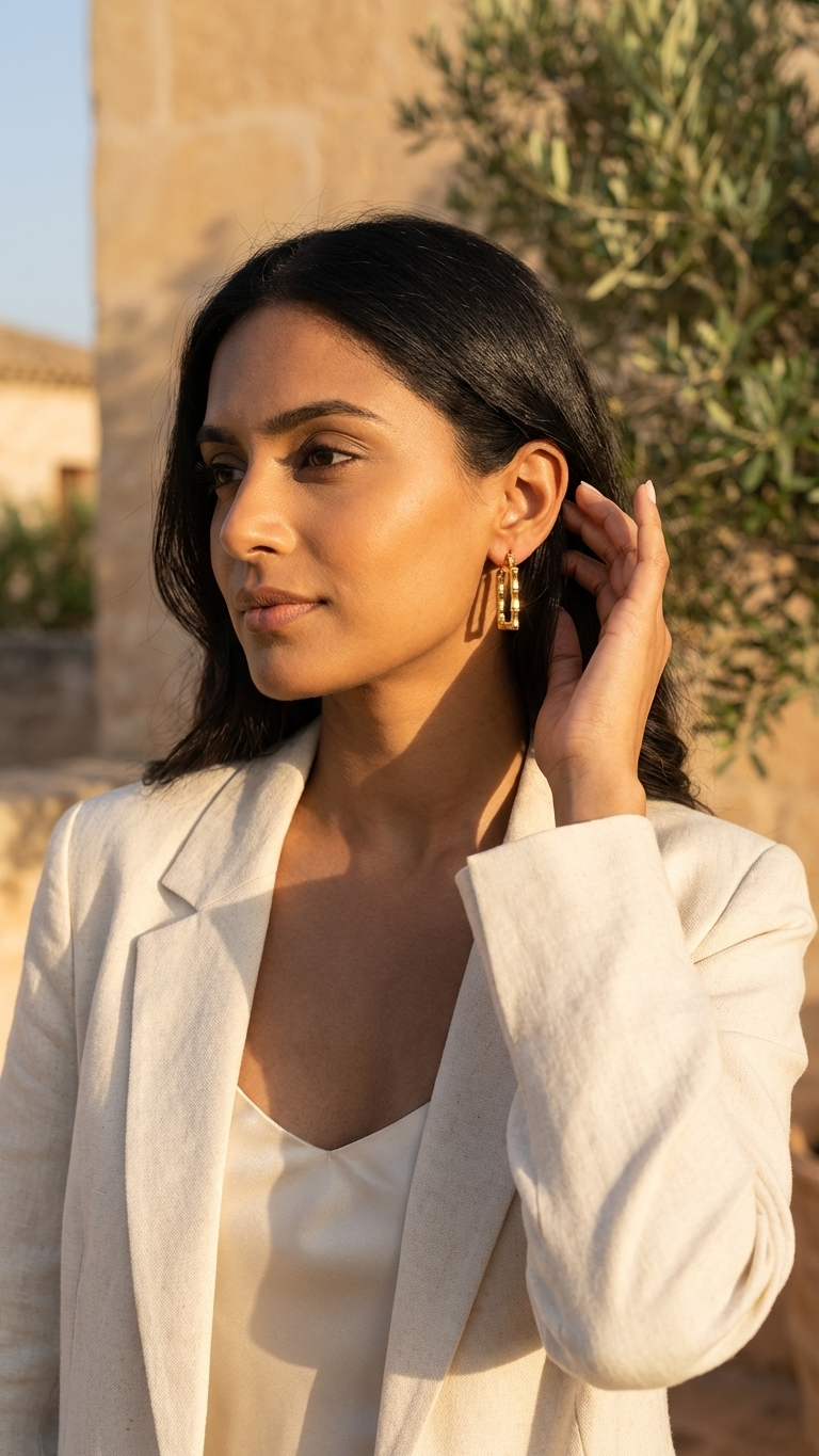 Zyra – Bamboo Gold Rectangle Hoops