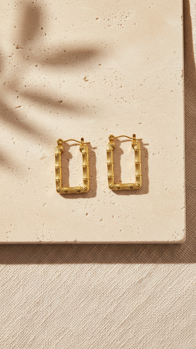 Zyra – Bamboo Gold Rectangle Hoops