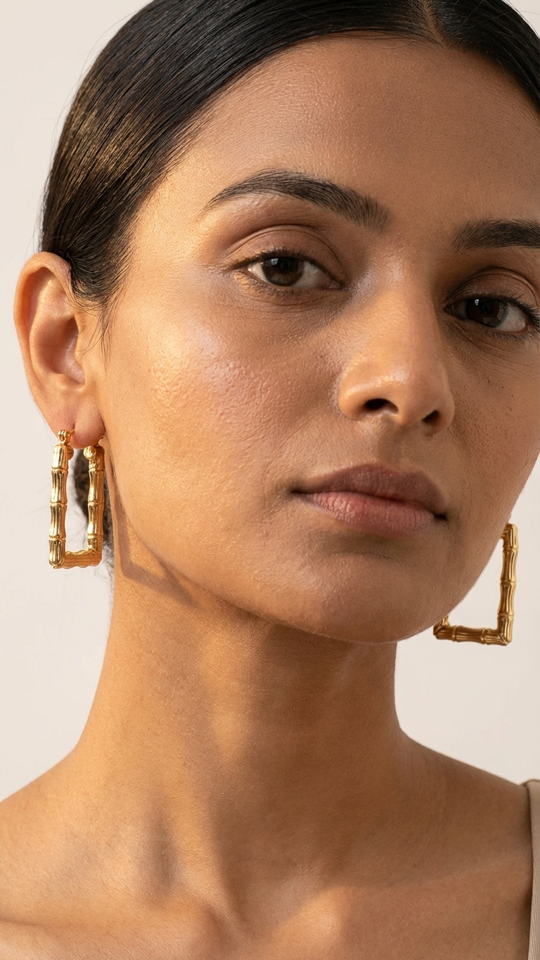 Zyra – Bamboo Gold Rectangle Hoops