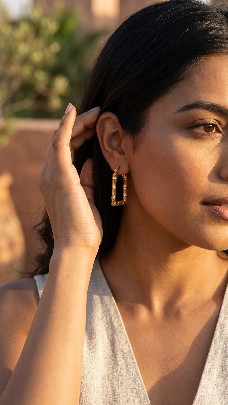 Zyra – Bamboo Gold Rectangle Hoops