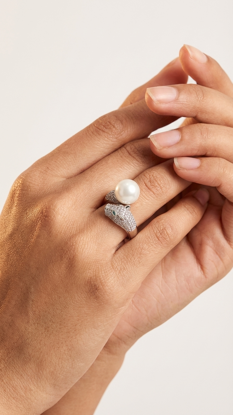 Vespera – Pearl & Panther Silver Ring