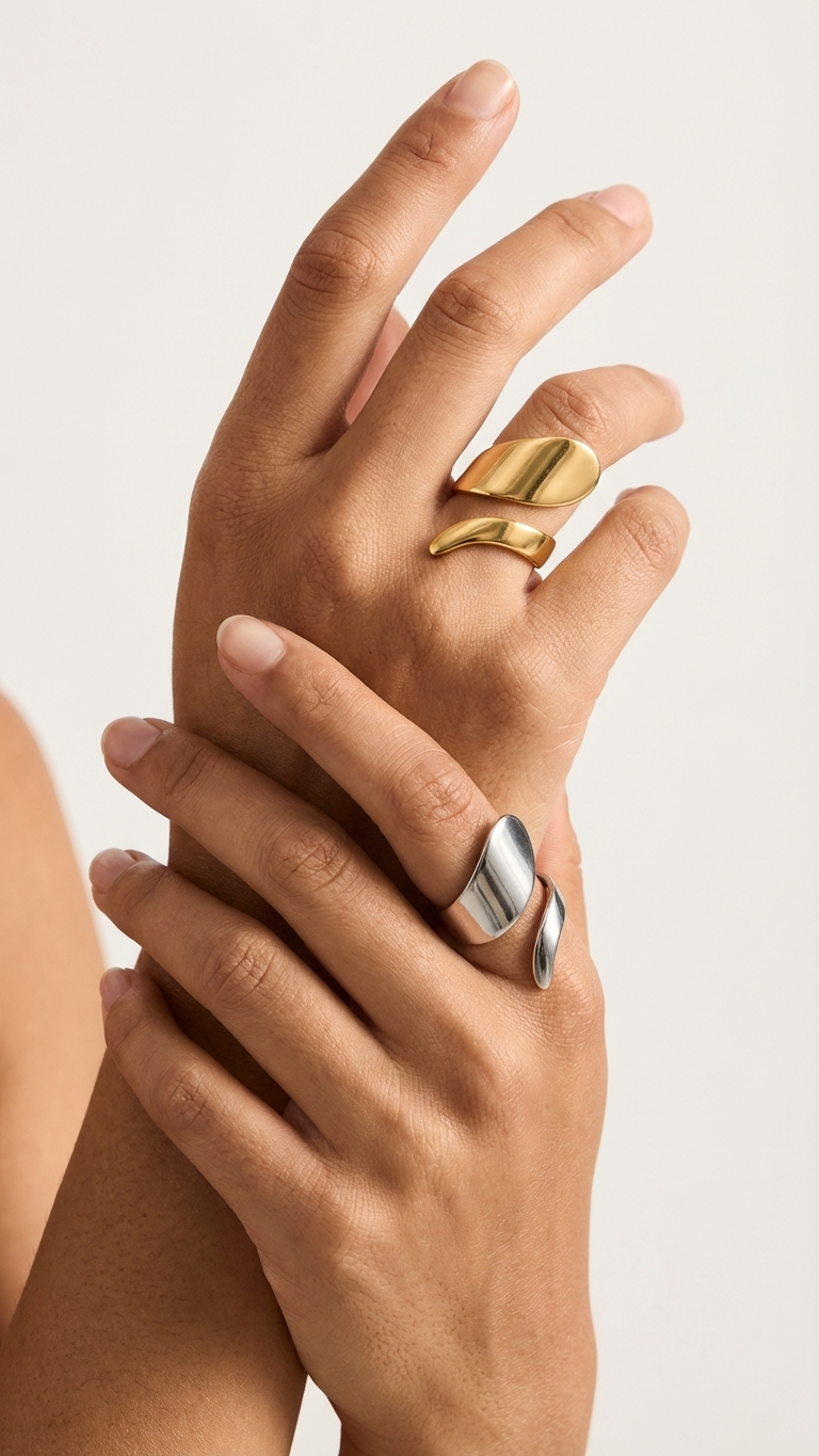 Nyomi – Sculpted Twist Open Ring Set Of Two
