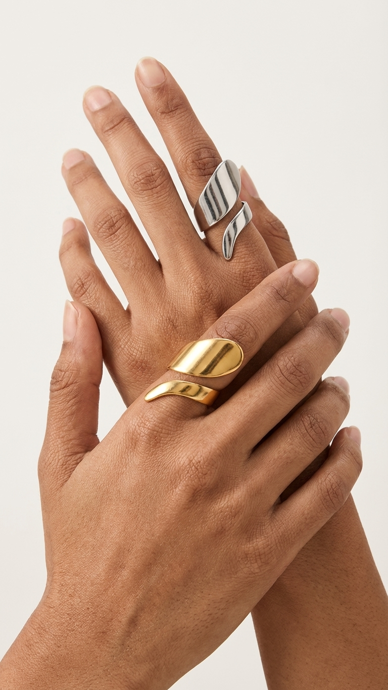 Nyomi – Sculpted Twist Open Ring Set Of Two