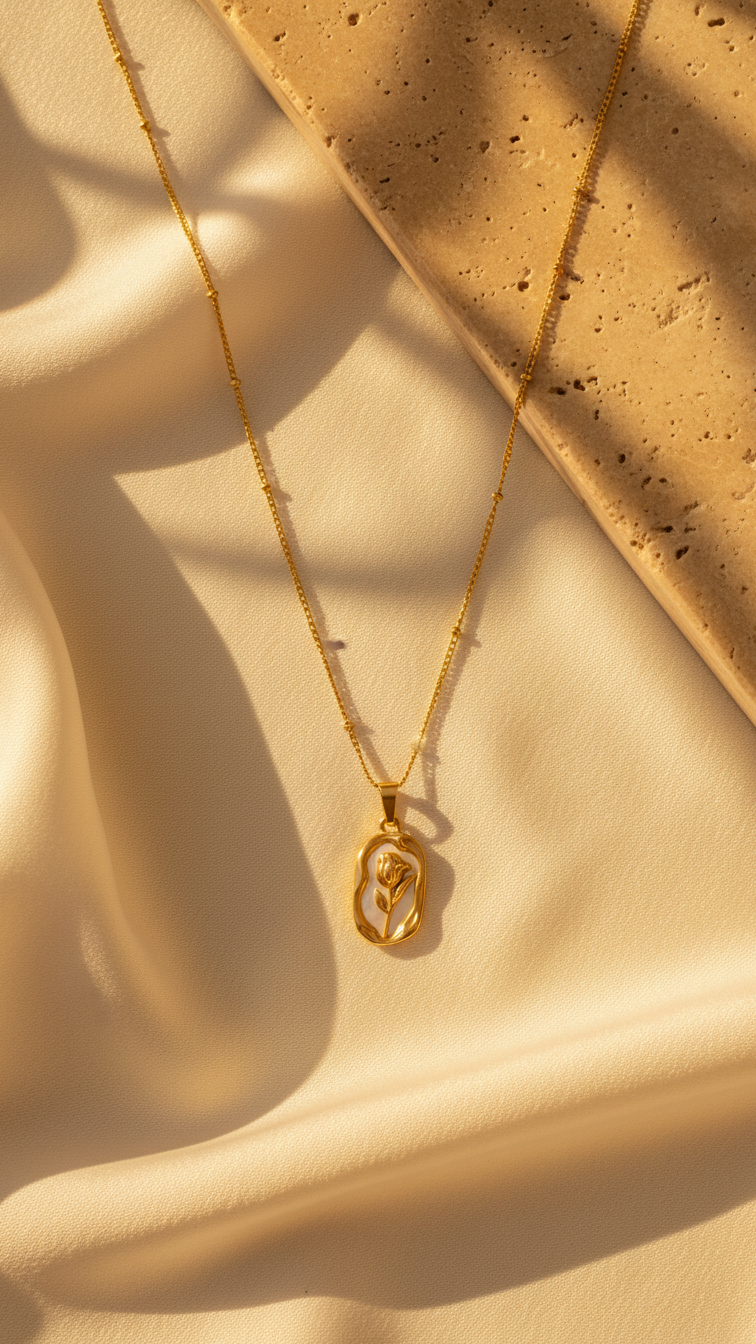 Rosmira – Gilded Petal Cameo Pendant