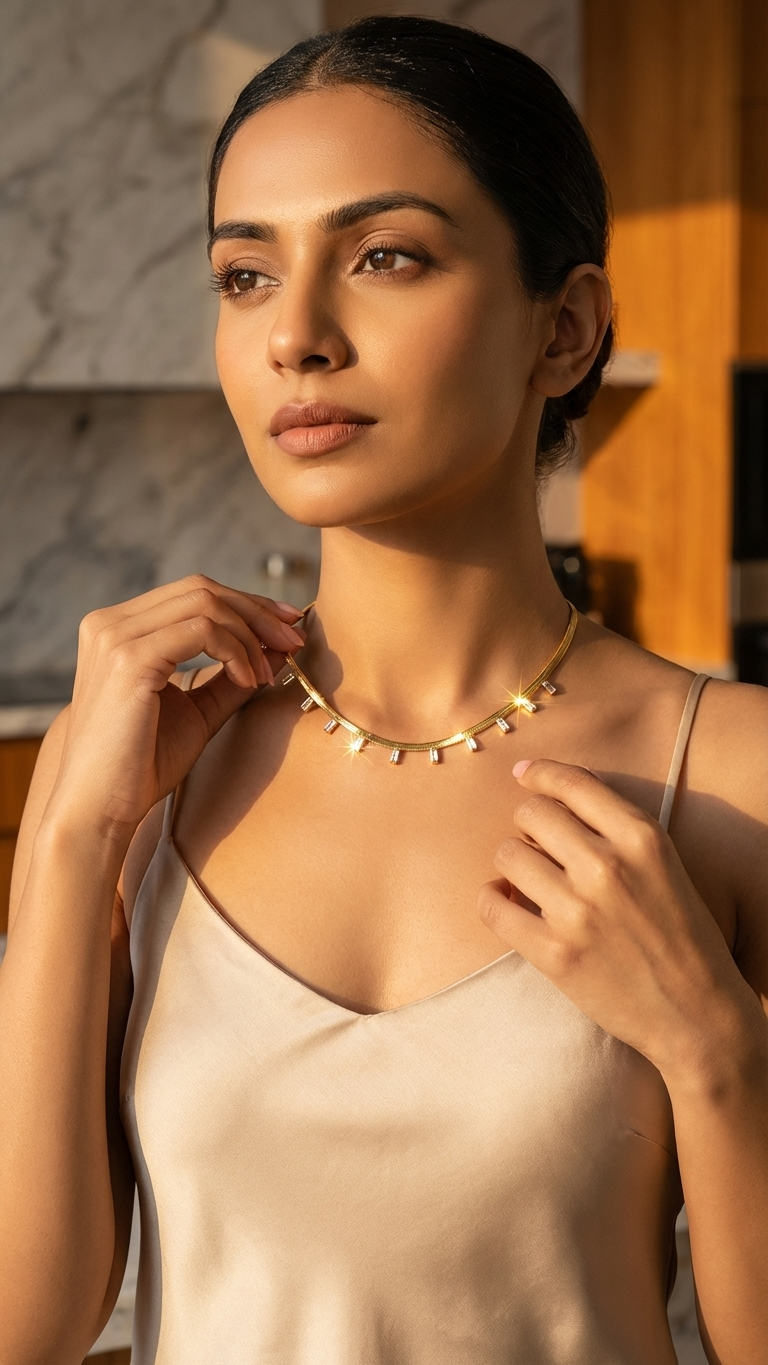 Elara – Gold Charm Bar Drop Necklace