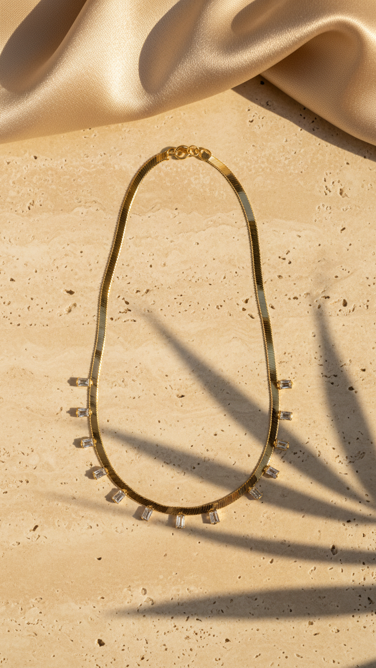 Elara – Gold Charm Bar Drop Necklace