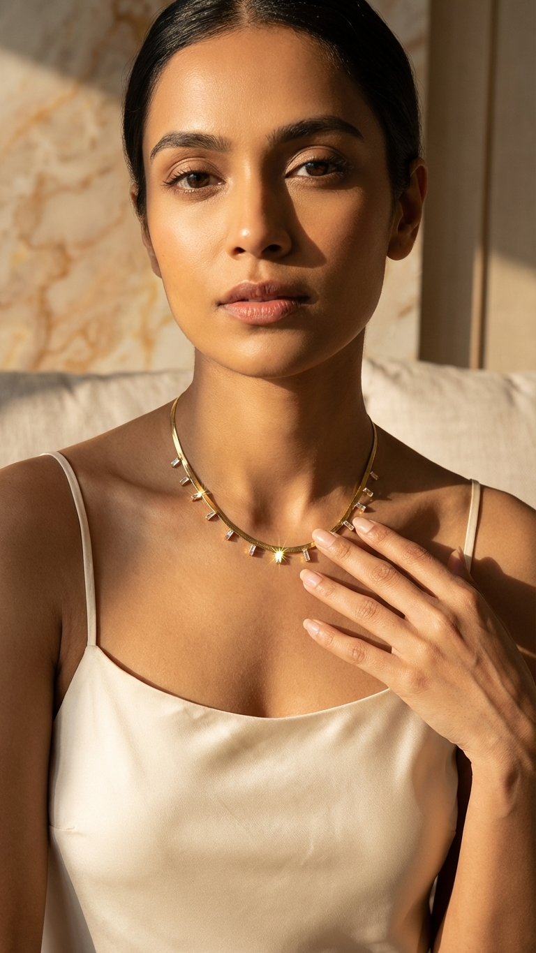 Elara – Gold Charm Bar Drop Necklace