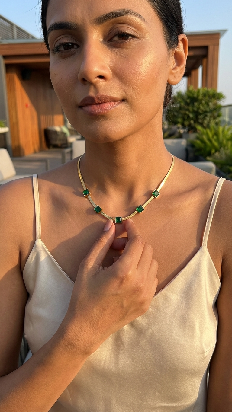 Zarael – Emerald Gold Snake Chain Necklace